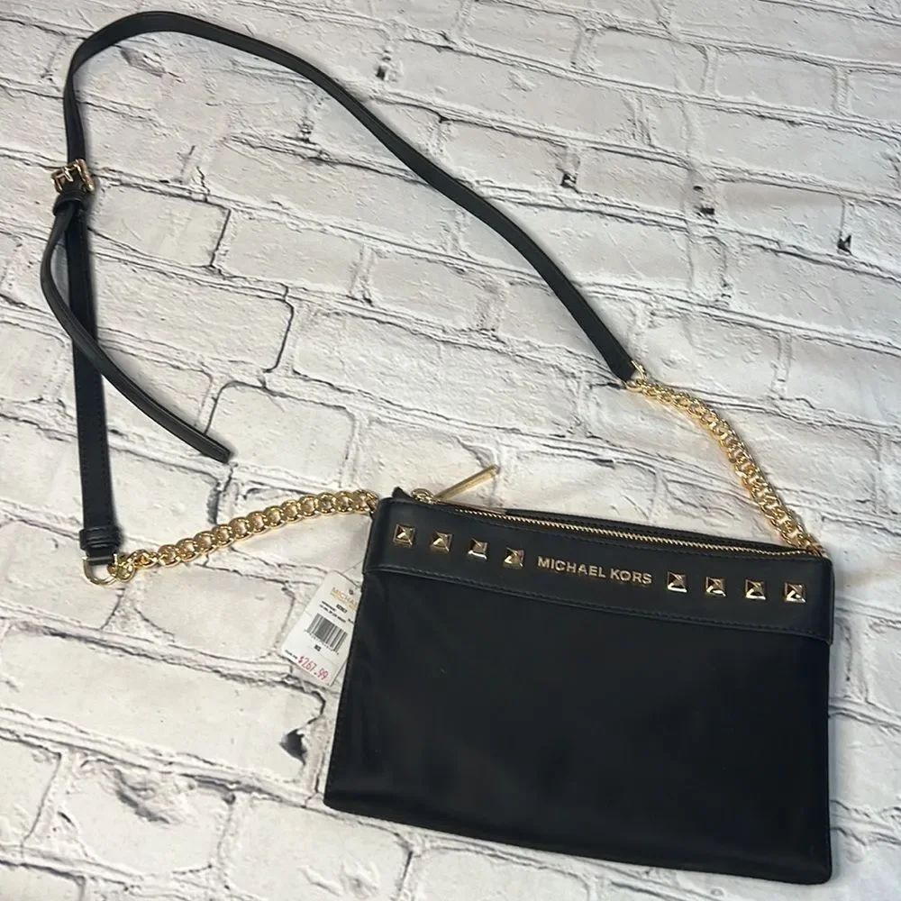 * Michael Kors, black Crossbody with gold stud and chain detail